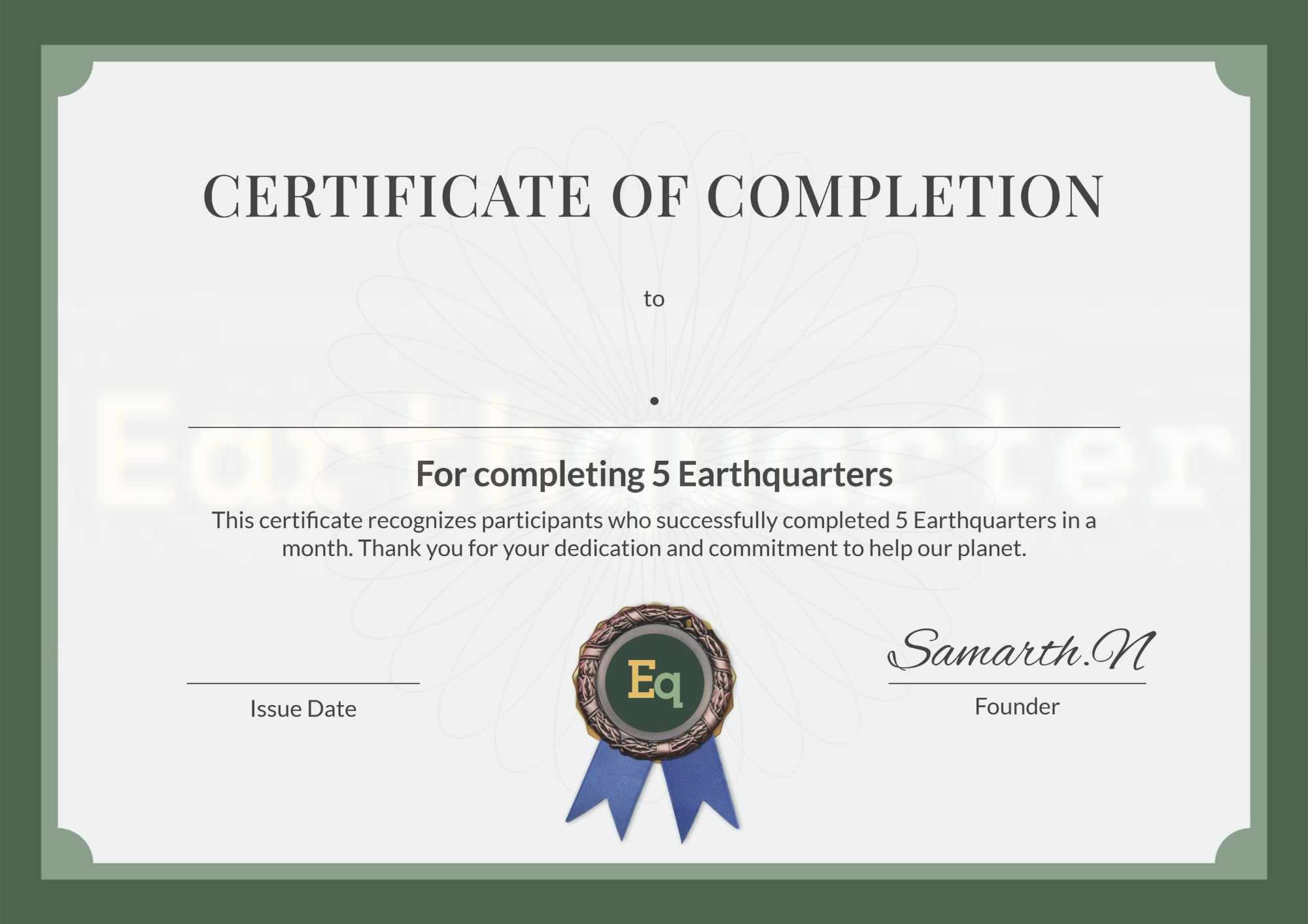 Earthquarter certificate